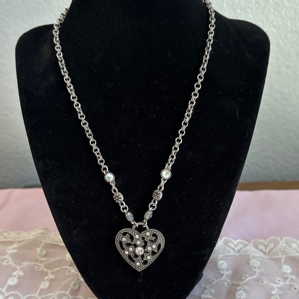 Brighton Silver Heart Necklace with Crystal Accents